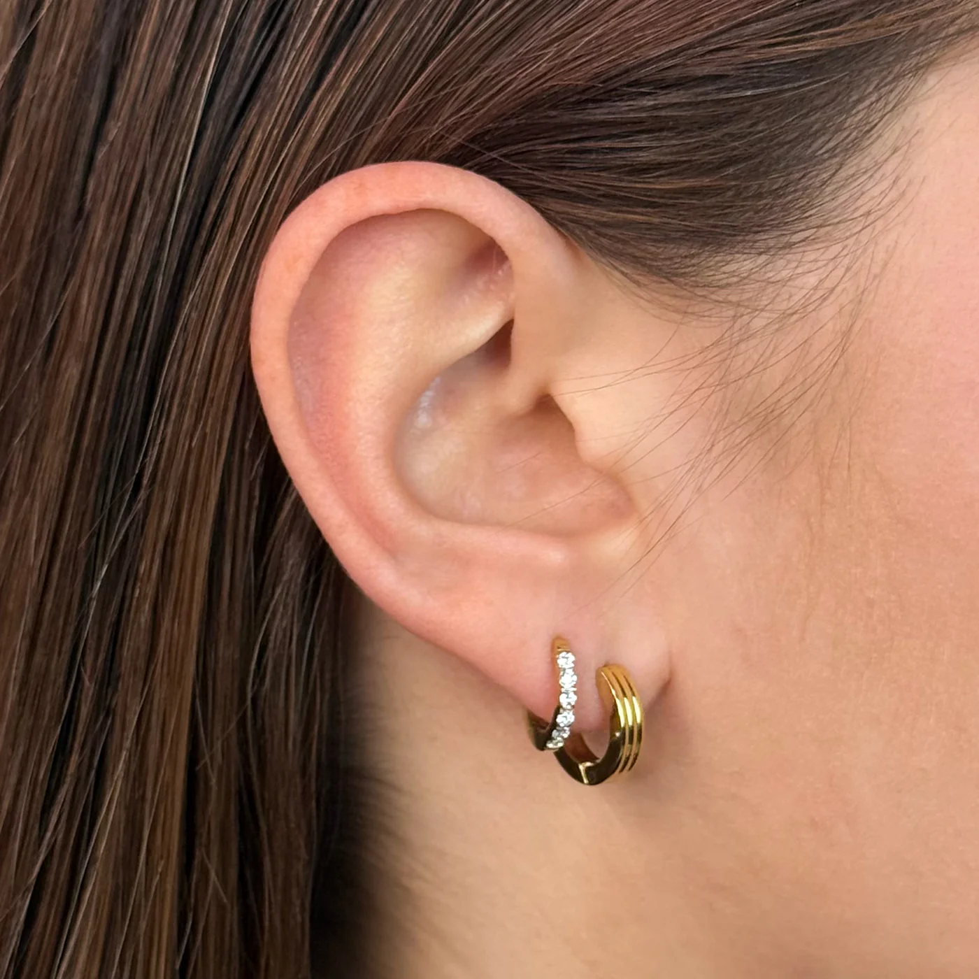 Essentielle Zirconia Mini Hoop Earrings, Gold Colour - Image 4
