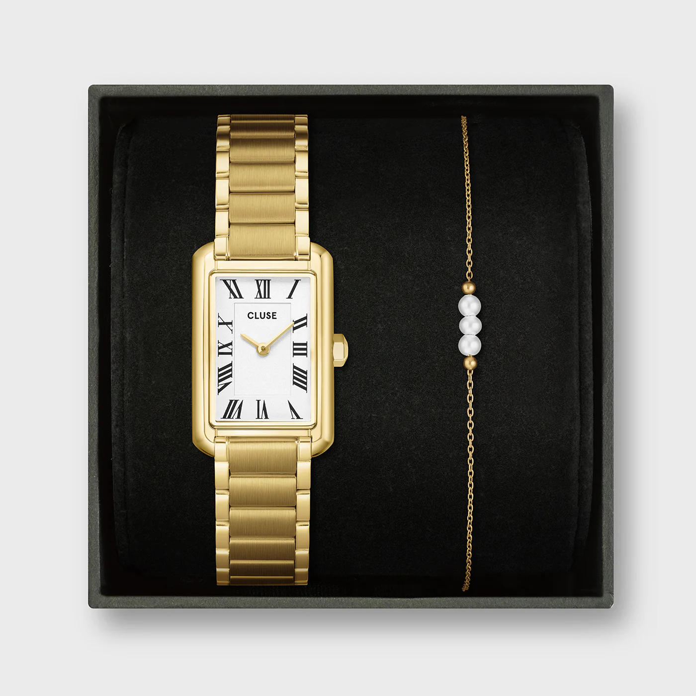 Gift Box Belisenna Watch Steel, White & Pearl Chain Bracelet, Gold Colour