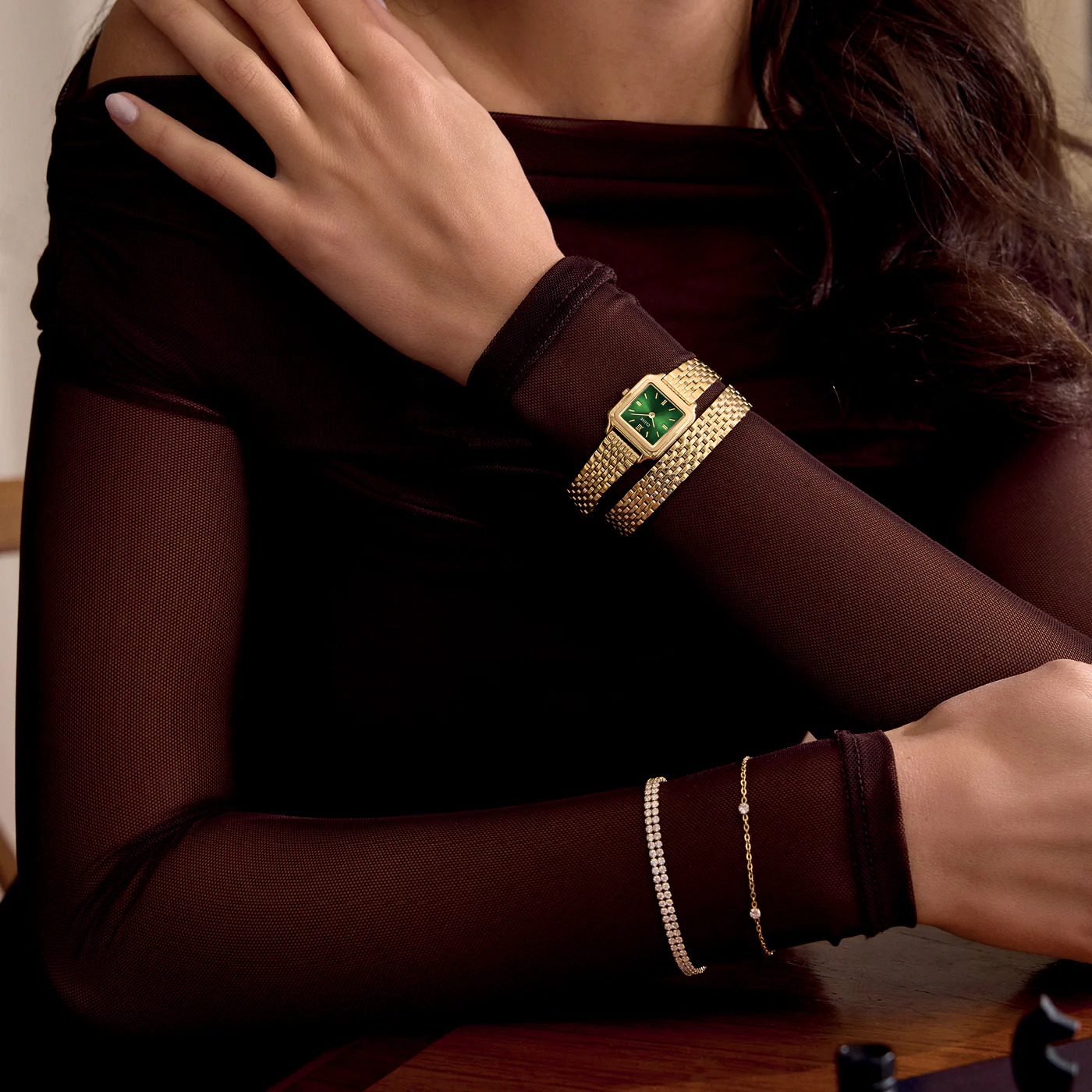 Gracieuse Mini Watch Double Steel, Forest Green, Gold Colour - Image 13