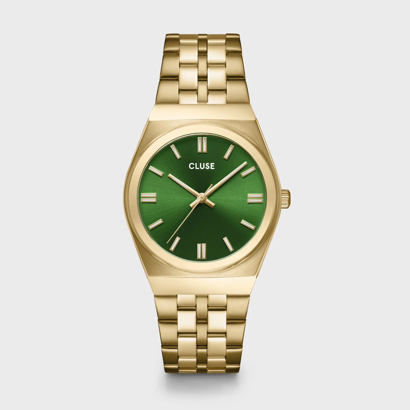 Retro 70s Watch Steel, Forest Green, Gold Colour